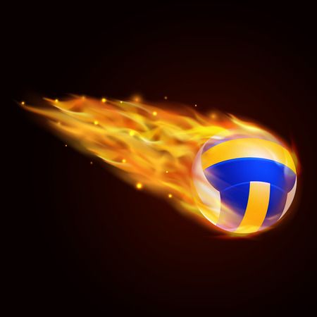 a volleyball ball with fire flying through the air