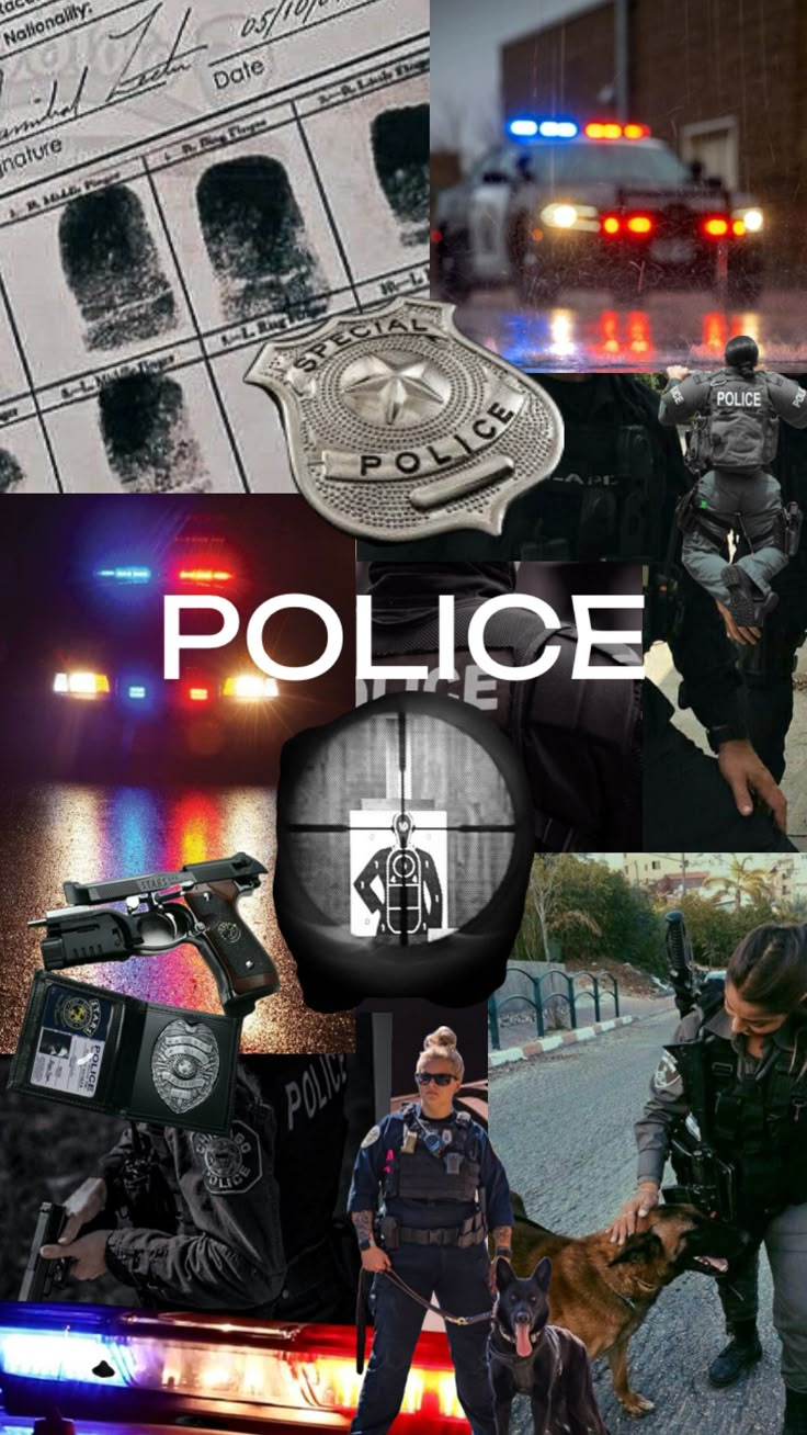 the collage shows police officers and their dog