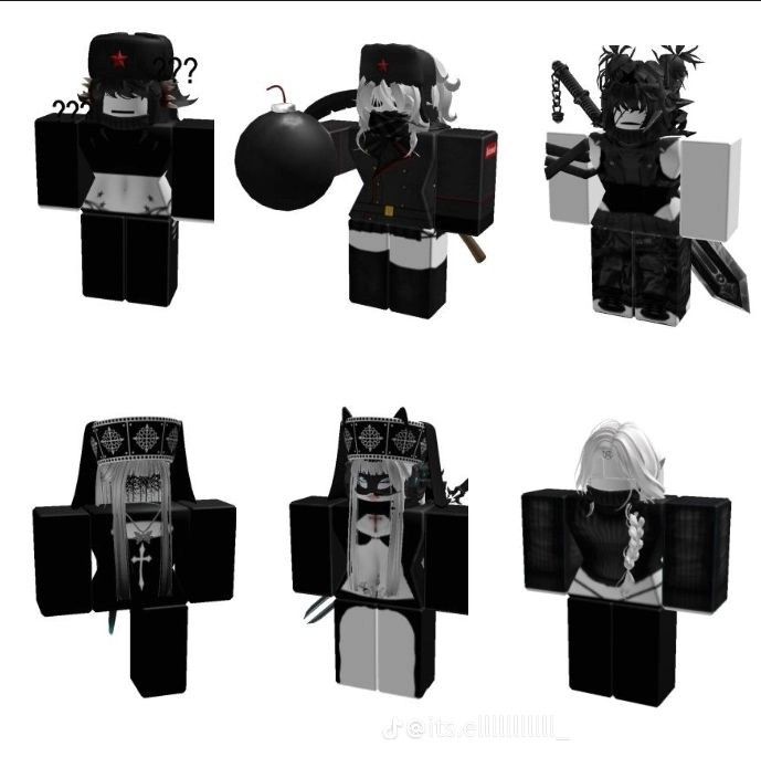 an image of some kind of character in black and white outfits with different expressions on their faces