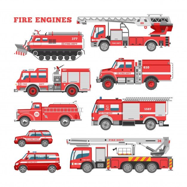 various types of fire engines and trucks