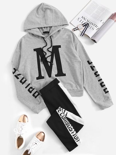 Pant Sets For Women, Letter Hoodie, Sweat Pant, Trendy Dress Outfits, Lazy Outfits, Pant Sets, Sweat Hoodie, Tween Outfits, Cute Comfy Outfits