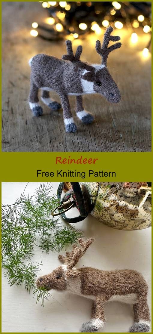 two pictures with different types of knitted reindeers on them and the words reindeer free knitting pattern below