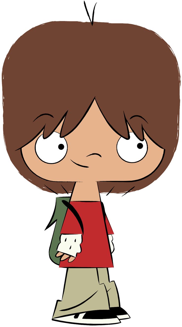 a cartoon girl with brown hair and red shirt