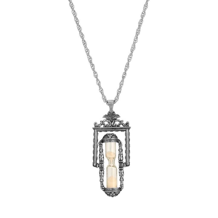 Show your vintage flair with this lovely 1928 Silver Tone Hourglass Pendant Necklace. Show your vintage flair with this lovely 1928 Silver Tone Hourglass Pendant Necklace. NECKLACE FEATURES Drop length: 2.6 in. Chain length: 30 in. Clasp: lobster-claw Metal: alloy Plating: silver tone Finish: antiqued Material: glass Size: 30". Color: Grey. Gender: female. Age Group: adult. Vintage Glass Necklace Nickel Free, Vintage Nickel-free Glass Necklace, Vintage Glass Nickel-free Necklace, Vintage Silver Glass Necklace, Hourglass Necklace, Hourglass Pendant, Goth Jewelry, Necklace Necklace, Glass Necklace