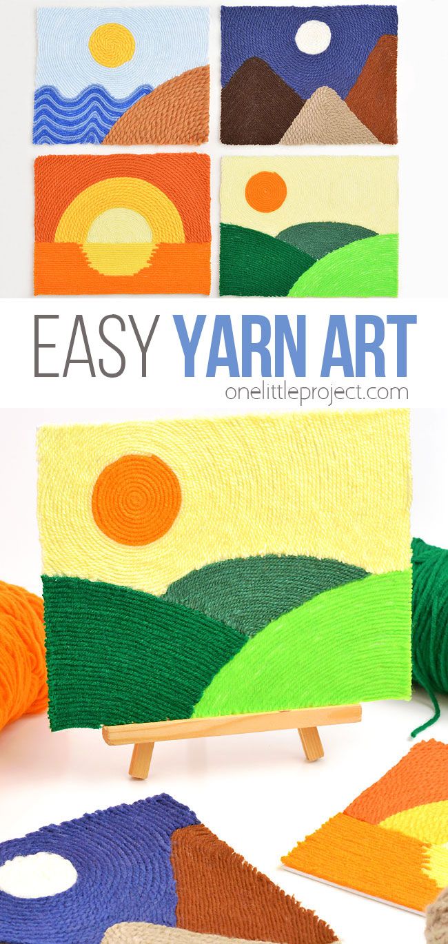 Photo of different yarn art versions Art Class Projects Middle School, Who Am I Art Project, Easy 3d Art Projects, Rice Art For Kids, Summer Camp Art And Craft Ideas, Creative Art Projects For Kids, Art Ideas For Elementary Students, Yarn Painting For Kids, Elementary School Crafts For Kids