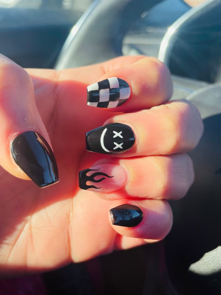 Nirvana Nails, Rocker Nails, Emo Nails, Music Nails, Rock Nails, Concert Nails, Checkered Nails, Country Nails, Band Nails