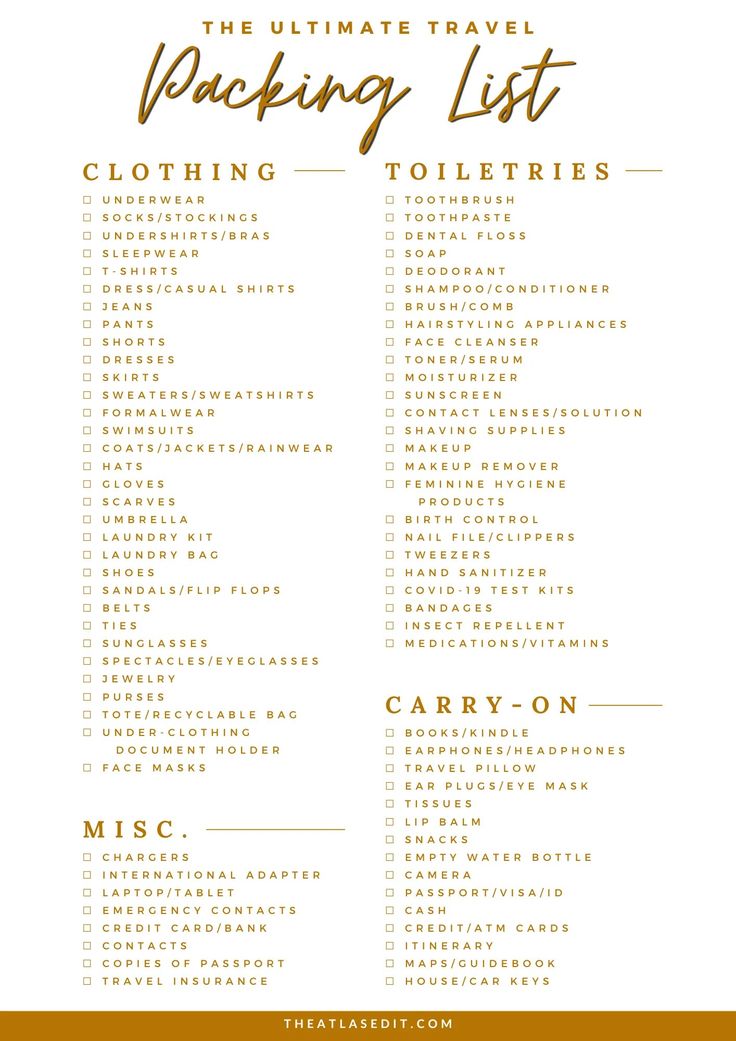 the ultimate packing list for traveling