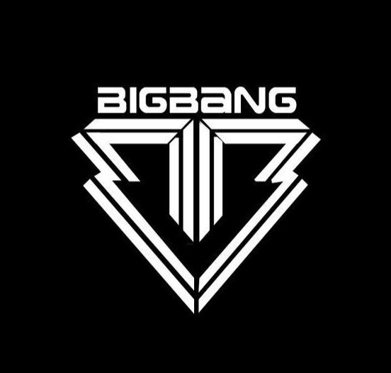 the logo for big bang's band, which is featured in black and white