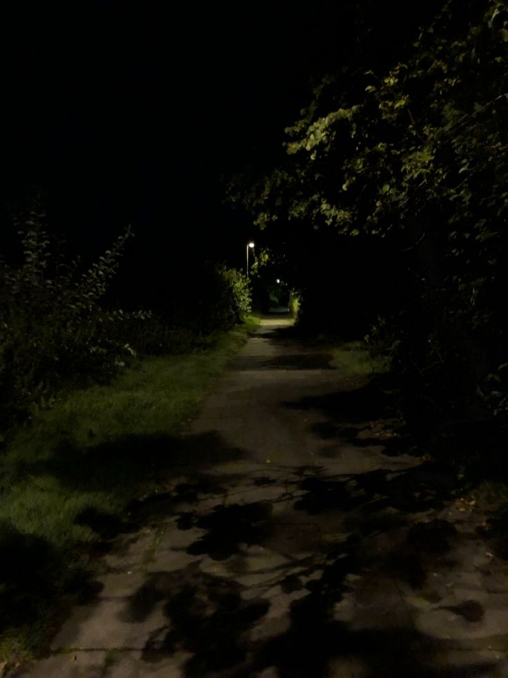 an empty road at night with the light on and no one in it or someone out