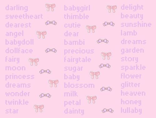 a pink background with words and bows on it