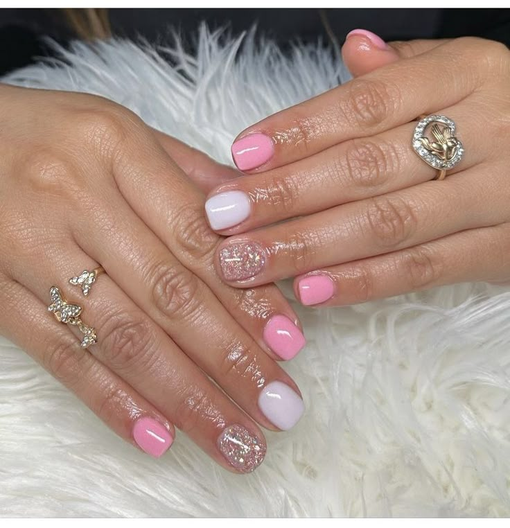 Classy Wedding Nails For Guest, Shalak Nail Ideas, Labor Nails, Gel Overlay Nails Design, Pink Skittles, Gel Overlay Nails, Short Pink Nails, Overlay Nails, Pink Gel Nails