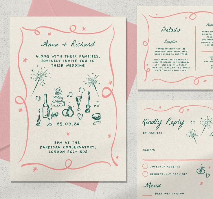 the wedding stationery is designed to look like it has fireworks