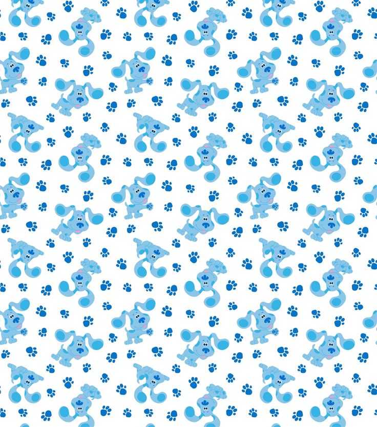 blue dog paw prints on white fabric with light blue circles and small dots in the center