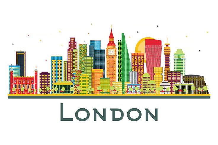 the london skyline is shown in bright colors