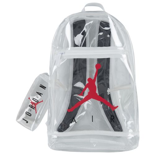 Toting looks cooler than ever with the Jordan Clear TPU School Backpack. Designed for everyday use, this backpack features a large main zippered compartment that offers plenty of room for easy stashing and a front zippered pocket to secure all your kids’ small essentials. Adjustable straps minimize tension on the shoulders and allow comfortable carrying, while the Air Jordan logo gives the design an extra boost. Utility meets street fashion in the Jordan Clear TPU School Backpack. Jordan Clear T White Backpack With Water Bottle Pocket, Casual Clear Backpack For Daily Use, Casual Clear Standard Backpack, Casual Clear Backpack Bag, Casual Clear Backpack, Clear Standard Backpack For Travel, Casual Clear Backpack For School, Casual Clear Backpack For Everyday Use, Clear Backpack For Travel