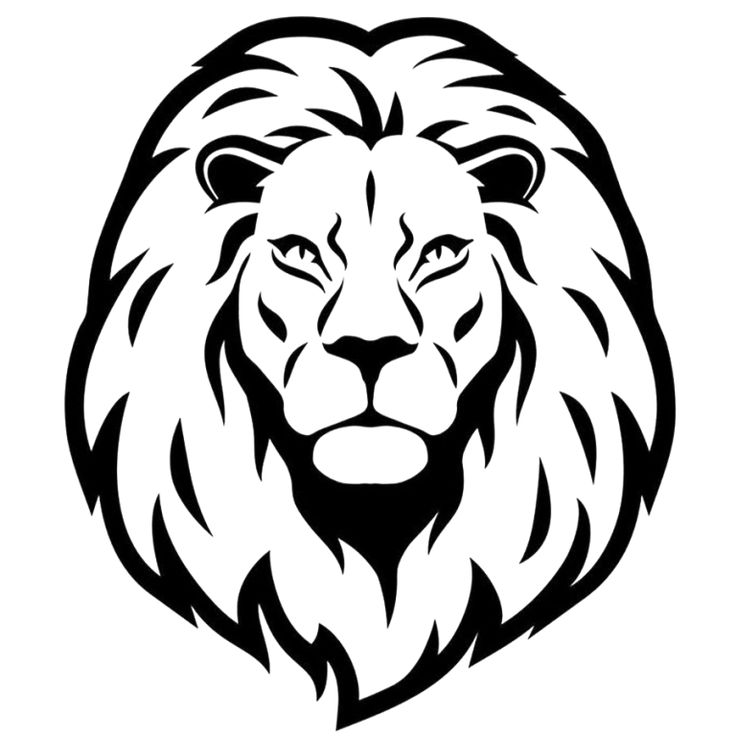 a lion's head with black and white lines