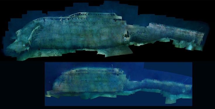 two images of an underwater ship in the ocean