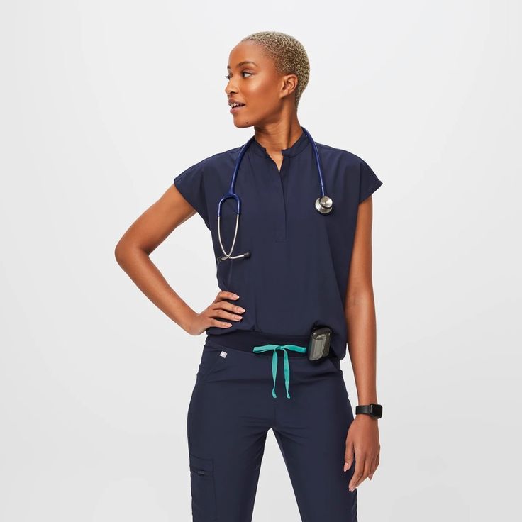 Nwt Figs Rafaela Top Navy Blue Scrubs, Vest Layering, Green Scrubs, Pink Scrubs, Black Scrubs, Figs Scrubs, Lab Coats, Blue Scrubs, Work Tops