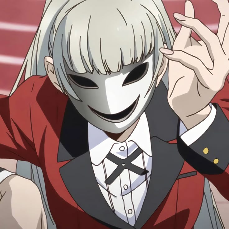 an anime character with white hair and black eyes, wearing a red jacket and holding his hand up in the air