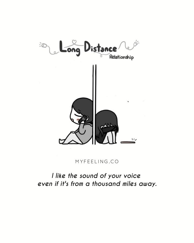 a cartoon depicting two people sitting in front of a wall with the words long distance on it