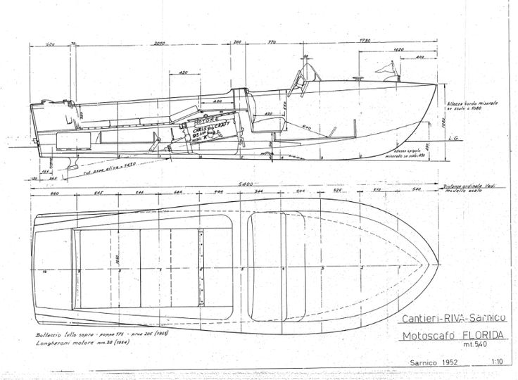 a drawing of a boat with plans for the front and side sections, as well as its