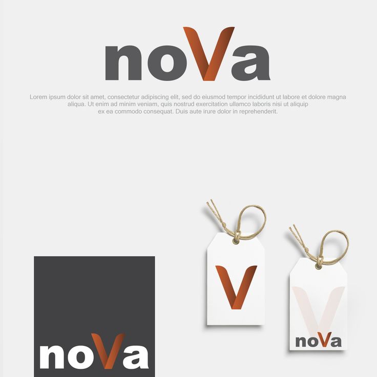 the logo for no va is shown in red and white, with an orange letter on it