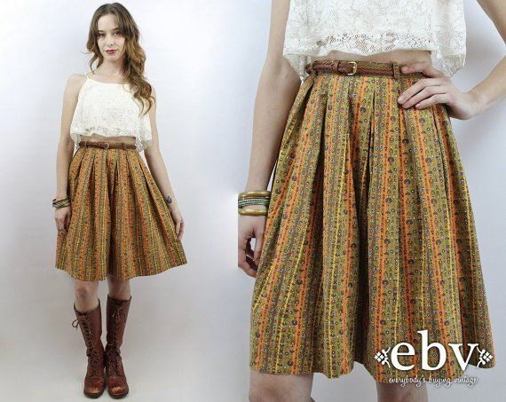 High Waisted Skirt 1970s Skirt 70s Skirt Hippie Skirt Floral Skirt Hippy Skirt Full Skirt Vintage 70 Vintage Brown Knee-length Skirt, Vintage Knee-length Lined Skirt, Vintage Lined Mini Skirt For Summer, Vintage Summer Mini Skirt With Lining, Vintage Summer Lined Mini Skirt, Summer Vintage Lined Mini Skirt, Retro Full Mini Skirt For Spring, Vintage Fashion Full Skirt For Spring, Vintage Knee-length Relaxed Skirt