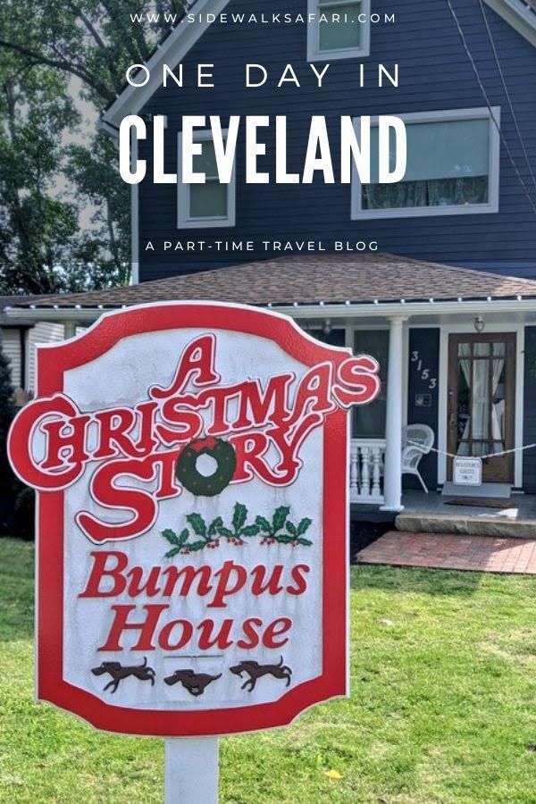 a christmas story sign in front of a house with the words, one day in cleveland