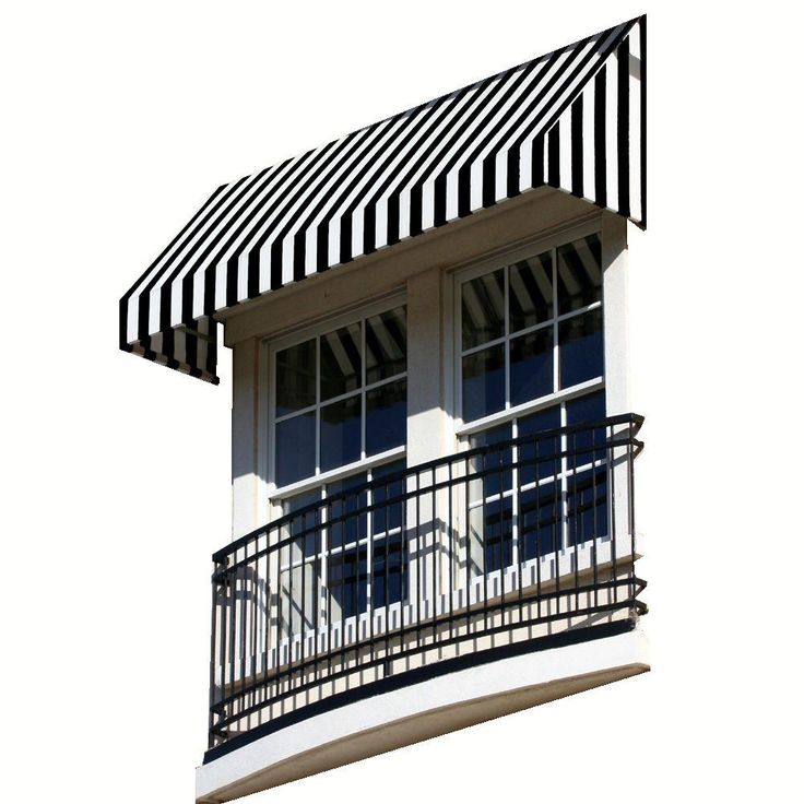 a black and white striped awning over a balcony