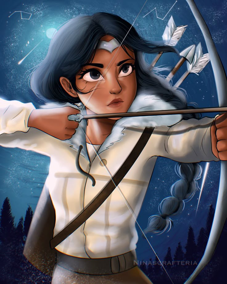 a girl with an arrow and bow in her hand