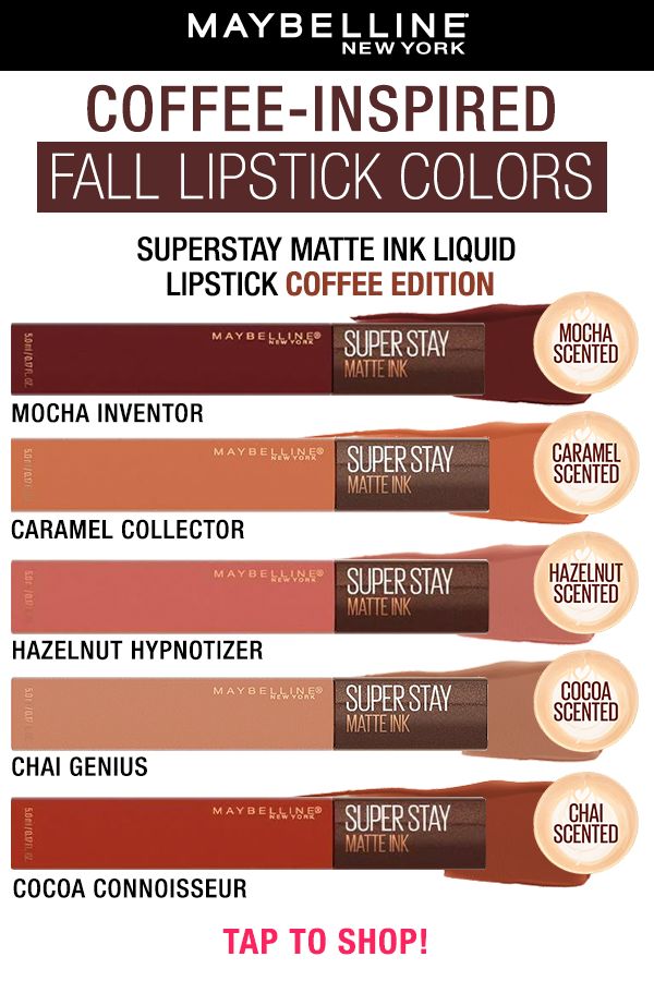 Fall Brunette, Fall Lipstick Colors, Superstay Maybelline, Maybelline Superstay Matte Ink, Coffee Scent, Fall Lipstick, Coffee Collection, Maybelline Superstay, Natural Glowy Makeup