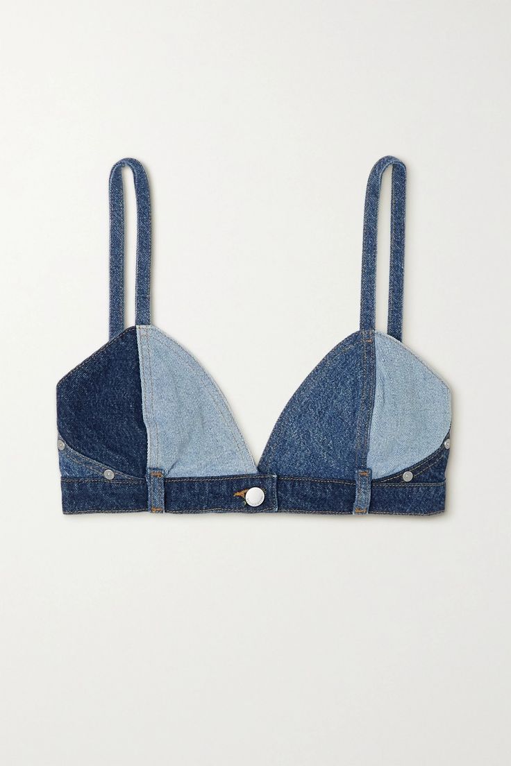 Bralette Sewing Pattern, Denim Bralette, Denim Bra, Drippy Fits, Top Jean, Diy Bracelets Tutorials, Upcycle Jeans, Patchwork Denim, Soft Cup Bra