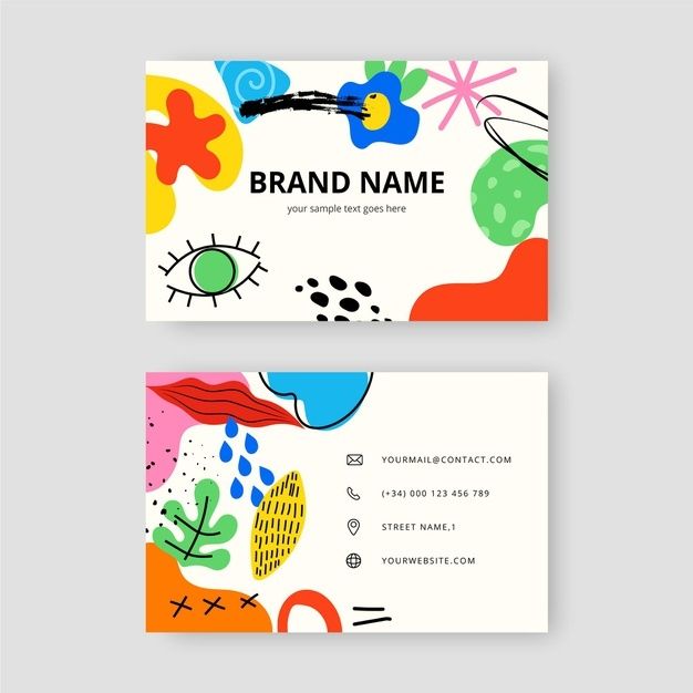 two business cards with colorful abstract designs