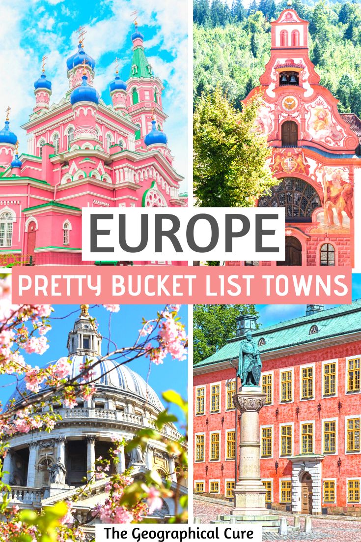 the european city is surrounded by colorful buildings and trees, with text overlay that reads europe pretty bucket list towns