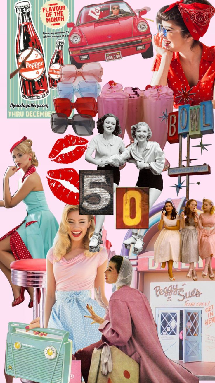 a collage of vintage fashion and retro items