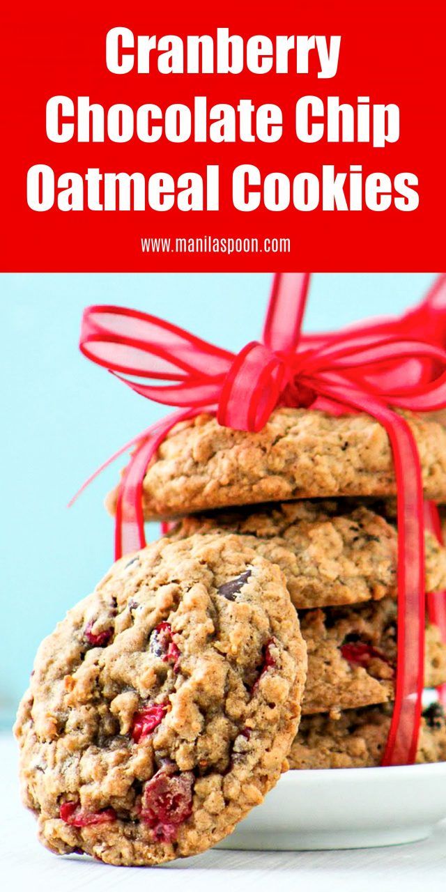 cranberry chocolate chip oatmeal cookies stacked on top of each other