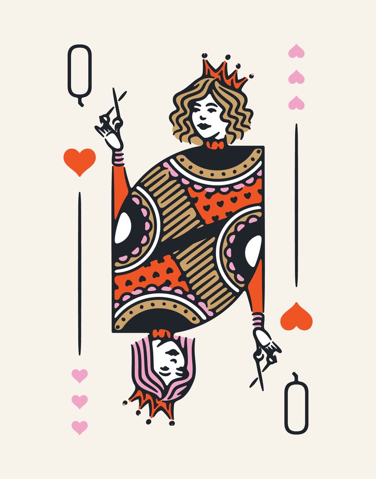 the queen of spades is holding her hand up in front of her face and two hearts