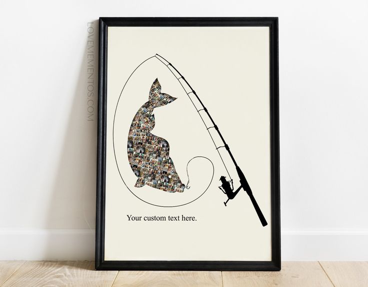 a framed poster with a cat fishing on it