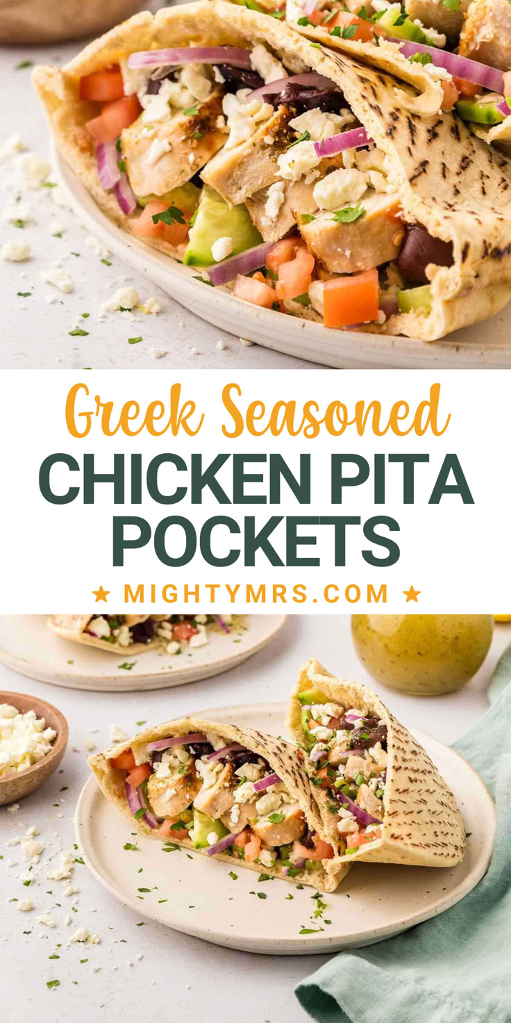 chicken pita pockets with text overlay