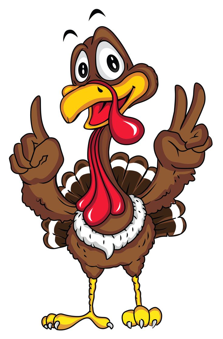 a cartoon turkey giving the peace sign