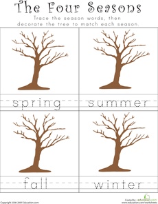 the four seasons worksheet for kids to practice writing and spelling their words with pictures