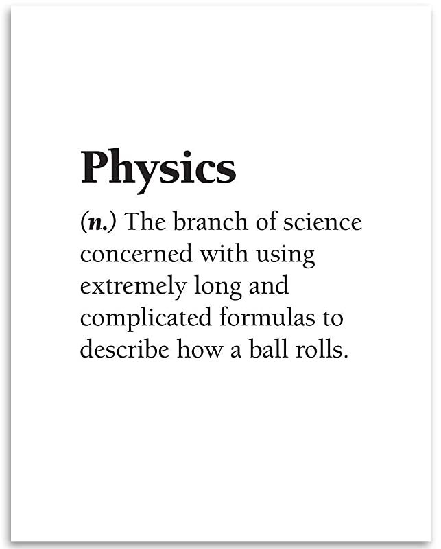 the words physics are written in black and white