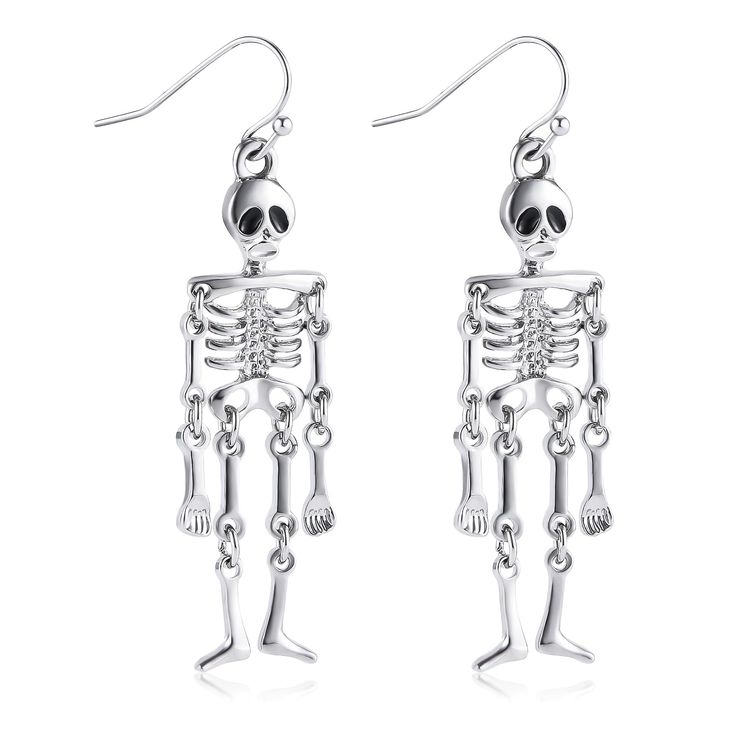 PRICES MAY VARY. Material:The Dangle are made of Alloy and the Earrings hooks are made of Brass with Silver Color Plated and Highly Polished , Hypoallergenic, no lead, no nickel ,Health to you and Your Family. Dimensions: This Skeleton Earrings of 2 inches Length and 0.6 inches Width, Lightweight and Fun,Suitable for long-term Wear. Halloween Jewelry Accessories:Skeleton Dangle Skull Earrings are decorated to complement your Halloween outfit,Which makes you Receive lots of Compliments.They are t Skeleton Earrings, Ghost Earrings, Jewelry Cute, Earrings Halloween, Halloween Outfit, Skull Earrings, Halloween Earrings, Halloween Accessories, Halloween Jewelry