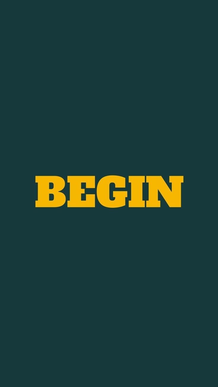 the word begin written in yellow on a dark green background with an orange and yellow stripe