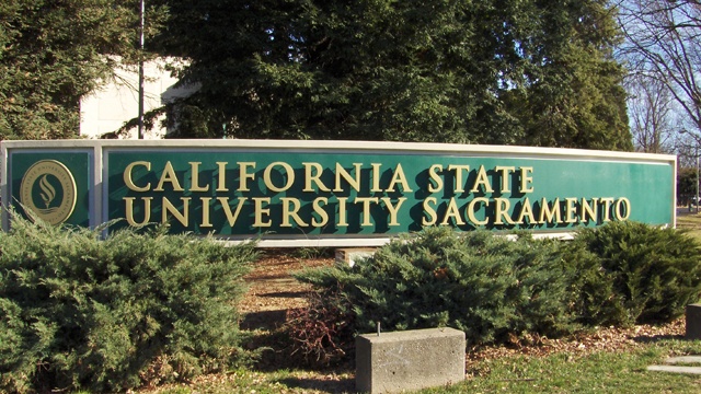 the california state university sacramento sign in front of some bushes