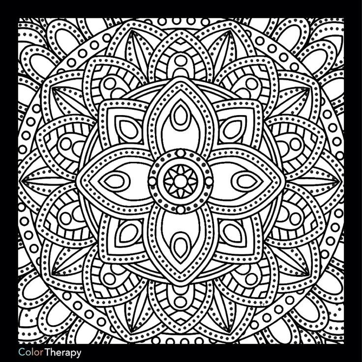 an abstract coloring book page with black and white patterns on it, including the words color therapy