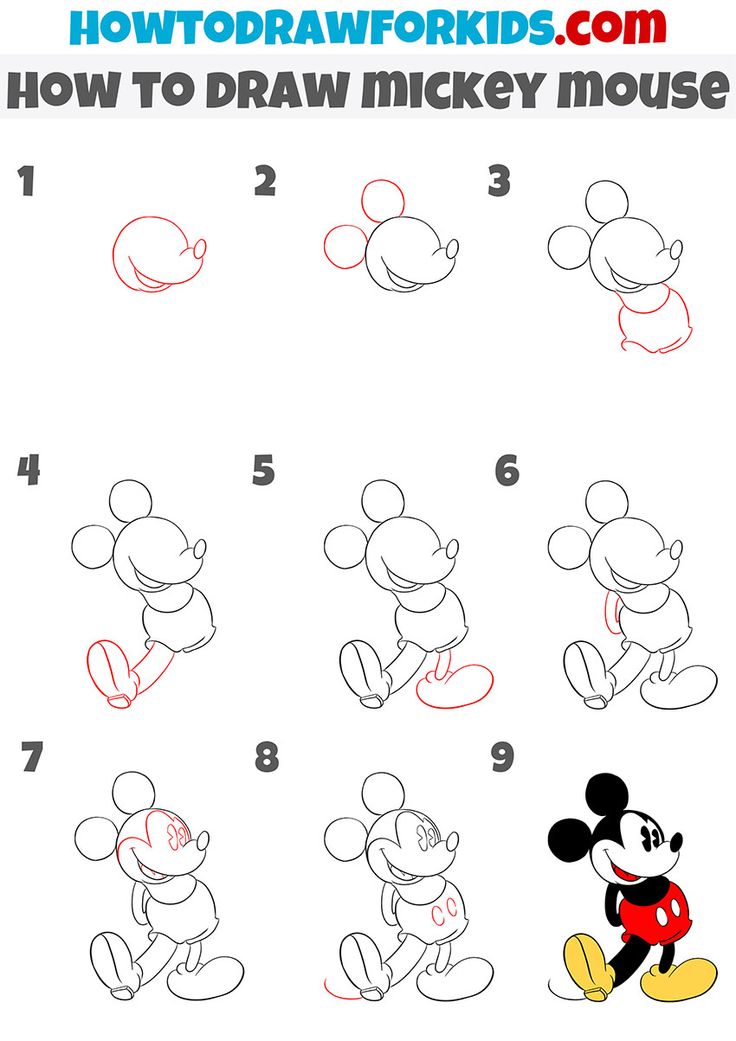 how to draw mickey mouse step by step instructions for kids and beginners in easy steps