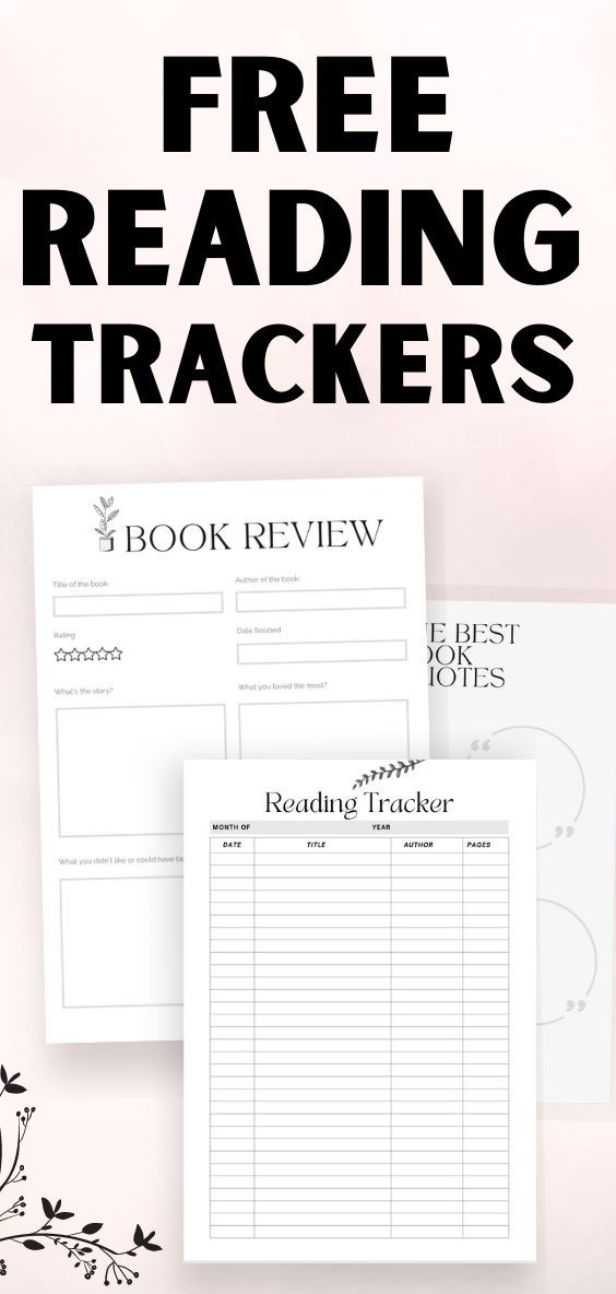 the free reading tracker is on top of a pink background with black and white flowers