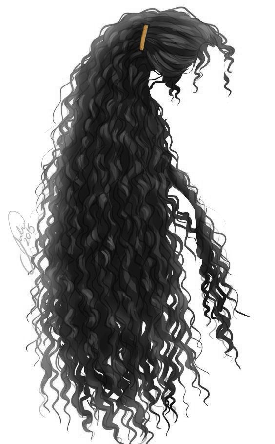 a drawing of a woman with long curly hair and a gold ring on her head