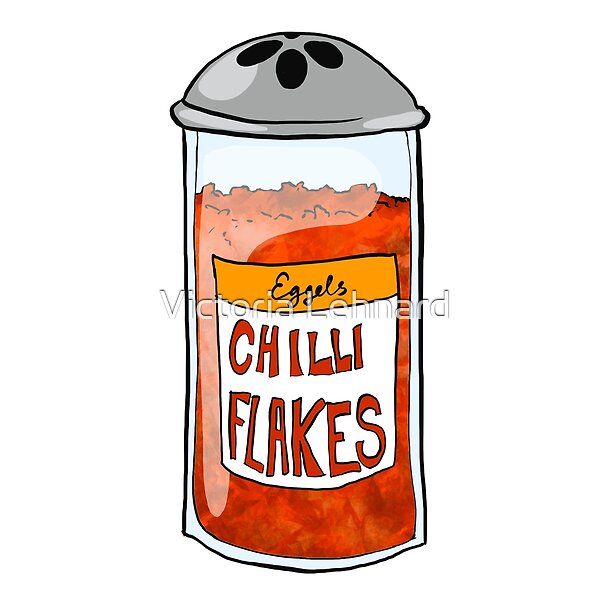 a jar filled with chilli flakes on top of a white background